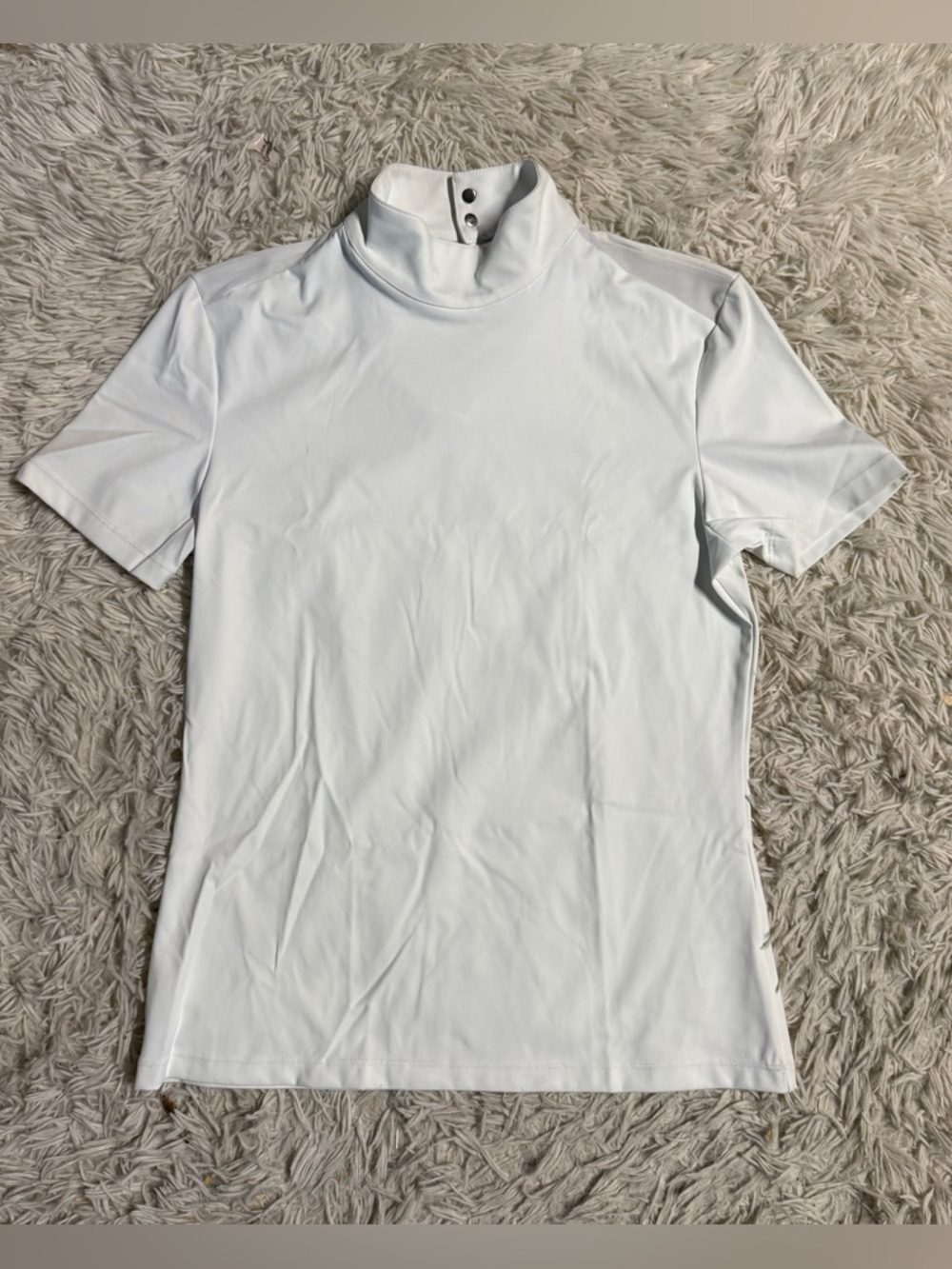 Women’s Large White Equisite Short Sleeve Horseback Riding Show Shirt. Good Cond